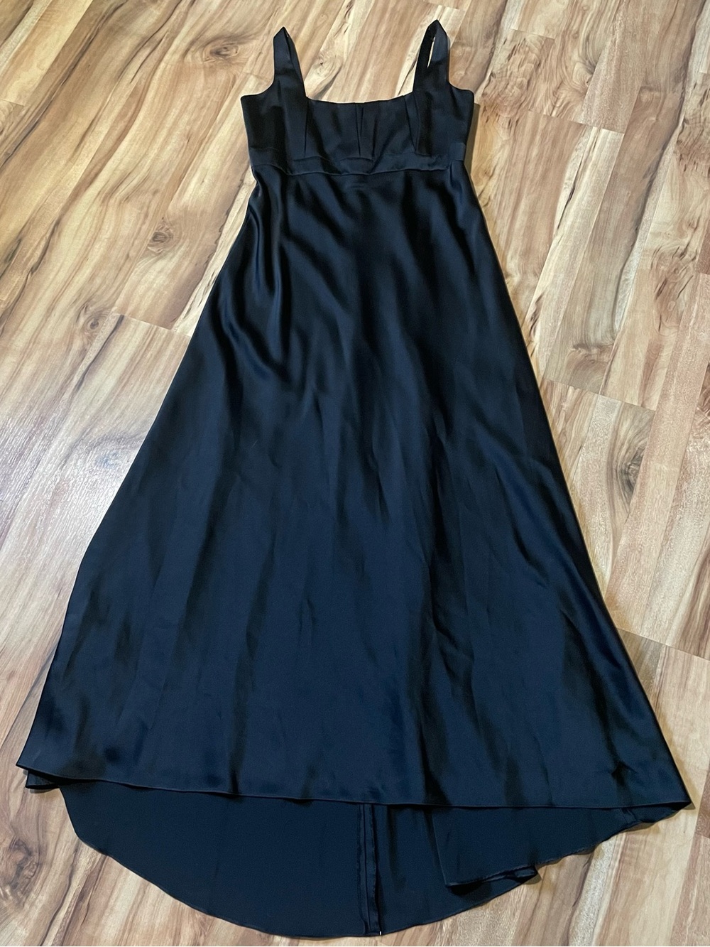 Calvin Klein Dress 14 Black Satin Long Evening Gown Pleated Empire Waist Prom